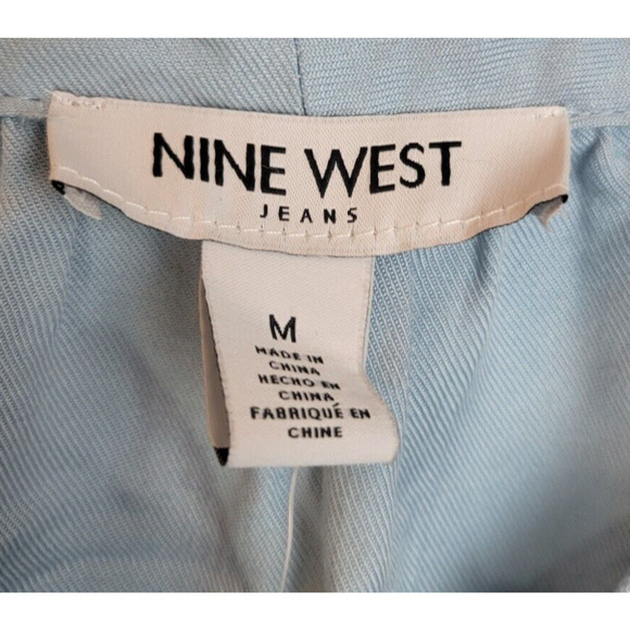 NWT Nine West Blue V-Neck Short Sleeve Woven Popover Top Women's Size Medium - Picture 3 of 10